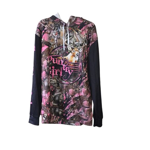 Country Girl Camo Pink Polyester Outdoor Hoodie Size L 24" Pit to Pit - Picture 1 of 4